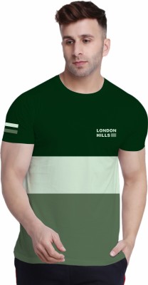 London Hills Colorblock Men Round Neck Green T-Shirt