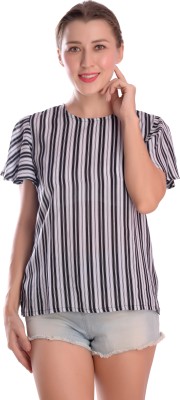 Viral Girl Casual Short Sleeve Striped Women Black Top