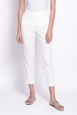 W Slim Fit Women White Trousers