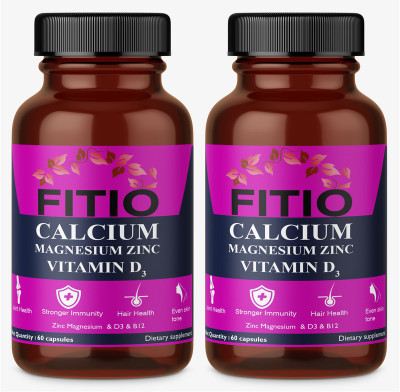 FITIO Alfalfa Calcium+Magnesium+Zinc D3 & B12 - 60 capsules(Pack Of 2) Premium(2 x 60 No)