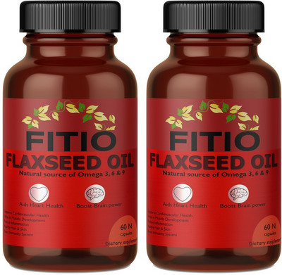 FITIO Flaxseed Oil Softgel Capsules Omega 3 1000 mg(Pack Of 2) Pro(2 x 60 No)