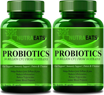 NutraEats Probiotics Supplement with Prebiotics 30 Billion for Women & Men (Pack Of 2) Ultra(2 x 60 No)