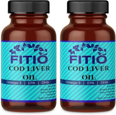 FITIO COD Liver Oil with Essential Fatty Acid Omega 3, Vitamin A & D(Pack Of 2) Ultra(2 x 60 No)