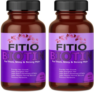 FITIO Biotin 10000 mcg with Keratin For Hair Natural(Pack Of 2) Ultra(2 x 60 No)