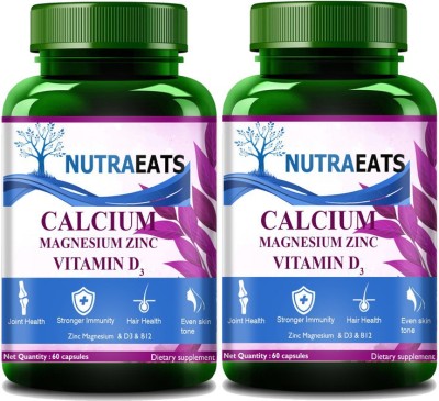 NutraEats Alfalfa Calcium+Magnesium+Zinc D3 & B12 - 60 capsules(Pack Of 2) Ultra(2 x 60 No)