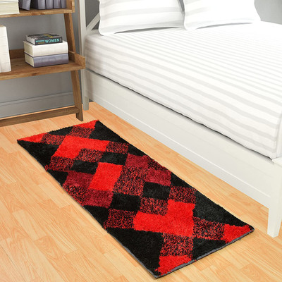 MY HOME Black, Red Polyester Runner(2 ft,  X 5 ft, Rectangle)