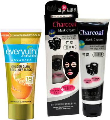 Everyuth Naturals GOLDEN GLOW PEEL-OFF MASK 50 GM+ western avenue Charcoal Oil Control Anti-Acne Deep Cleansing Blackhead Remover 130g