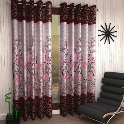 Home Sizzler 153 cm (5 ft) Polyester Room Darkening Window Curtain (Pack Of 2)(Floral, Maroon)