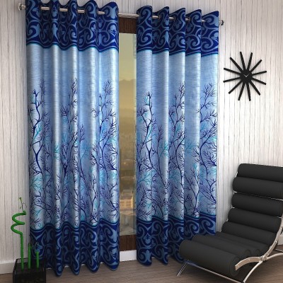 Home Sizzler 214 cm (7 ft) Polyester Semi Transparent Door Curtain (Pack Of 2)(Floral, Blue)