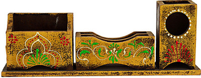 Artlivo 4 Compartments Wood Pen Holder(Gold)