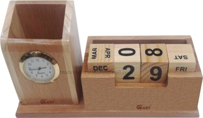 Gkart 3 Compartments Wooden PEN, Visiting Card, Mobile Holder with Calendar(Wooden)