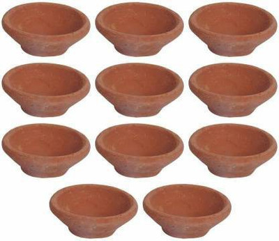 HndB Mitti Ke Diye / Clay Lamp / Mitti Diyas / Oil Lamp / Earthenware Terracotta Deepak Earthenware (Pack of 11) Table Diya Set(Height: 1 inch)