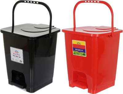 Heart Home Premium Plastic Pedal Dustbin 10 Ltr (Black & Red)-Pack of 2 Plastic Dustbin(Red, Black, Pack of 2)