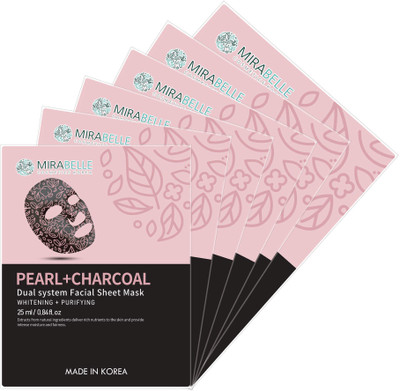MIRABELLE COSMETICS KOREA Pearl Charcoal Facial Sheet Mask ( Pack of 6 )(25 ml)