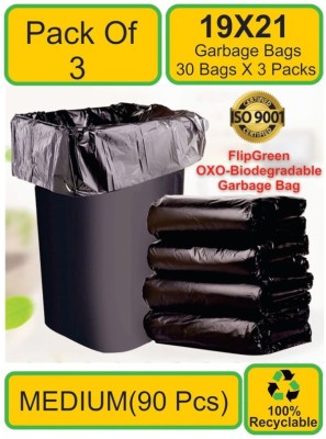 Vruta OXO-BioDegradeable Garbage Bag (19X21 Inch) Black Pack Of 3 Rolls Medium 15 L Garbage Bag  Pack Of 90(90Bag )