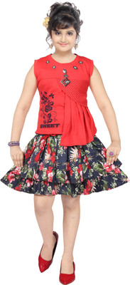 Samshil Fashion Girls Party(Festive) Top Skirt(Red)