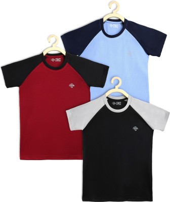 CHIMPRALA Boys Colorblock Polyester Regular T Shirt(Multicolor, Pack of 3)