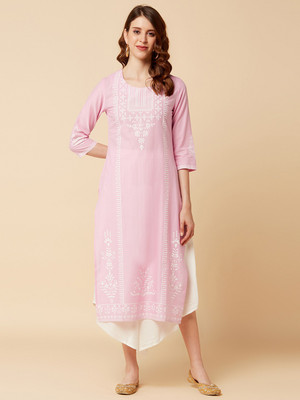 Varanga Women Self Design Straight Kurta(Pink)