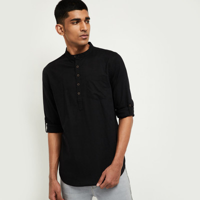 MAX Men Solid Straight Kurta(Black)