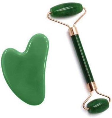 Kitchen Hub DCFS_RF01 Facial Roller & Massager Natural Massage Jade Stone And Gua Sha Scraping Plate Set Double Side Beautiful Skin Detox - Facial Body Eyes Neck Massager Tool Reduce Wrinkles Aging - Original Massager(Green)