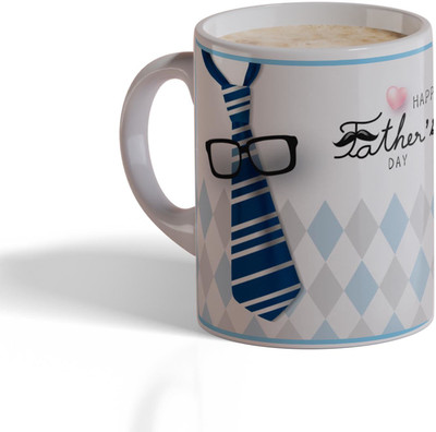 ECFAK Happy Father's Day White Printed Ceramic Coffee Mug(325 ml)
