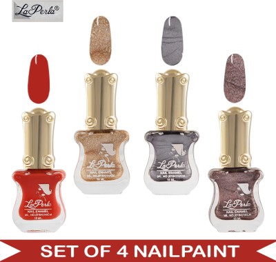 La Perla CH Piano Nail Paint - Shiny Red Matte, Copper Sand Finish, Golden Sand Finish, Violet Red Matte - 10 ml Each Multicolor(Pack of 4)