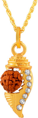 Zumrut Zumrut Gold Plated Alloy Popular Traditional Indian Conch Or Shankh Shanku with Rudraksha Cubic Zirconia Rudraksh Beads Lucky Charm Shankh in Gold Plated Chain Pendent for Men/Women Gold-plated Cubic Zirconia Brass Pendant
