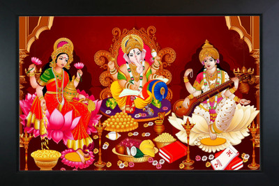 RV SALES LAXMI GANESH SARASWAT PHOTO FRAME FOR FOR PUJA , WALL Religious Frame