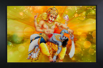 RV SALES narasimha swamy Photo Frame with Nice Painting for Wall Hanging and Pooja Room Religious Frame