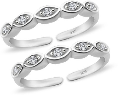 Parnika White CZ Adorned Band Design Hallmark Pure 92.5 Sterling Silver Cubic Zirconia Silver Plated Toe Ring