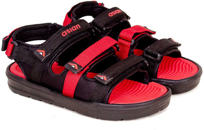 asian Men Sandals(Black, Red , 10)