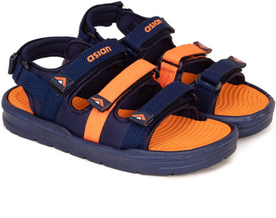 asian Men Sandals(Blue, Orange , 8)