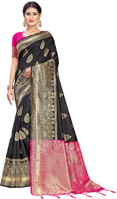 panchaamrit Paisley, Woven, Solid/Plain Banarasi Silk Blend, Jacquard Saree(Black)