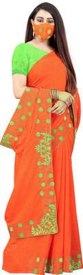 pUNYATHA CREATION Self Design, Solid/Plain Chanderi Art Silk Saree(Dark Green)