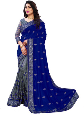 MURTHIRUPI Embroidered Bollywood Net, Art Silk Saree(Dark Blue)