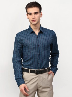 JAINISH Men Checkered Formal Blue Shirt