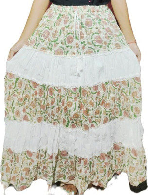 mouli Floral Print Women Regular Grey, White Skirt