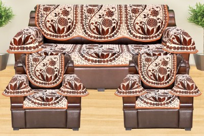 Azotica Cotton Floral Sofa Cover(Gold Pack of 12)