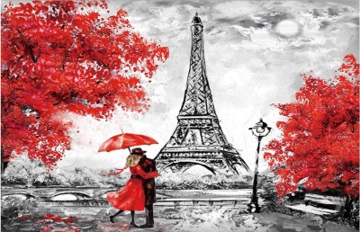 surmul 45.72 cm Paris Eiffel Tower Romantic Couple Wall Sticker Home Living Room For Décor Removable Sticker(Pack of 1)