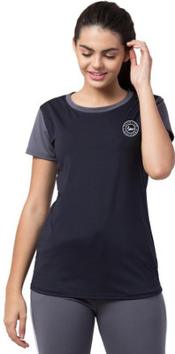 Bluecon Solid Women Round Neck Dark Blue, Grey T-Shirt