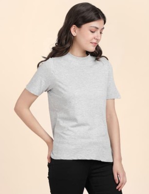 STYLEFIX Solid Women Round Neck Grey T-Shirt