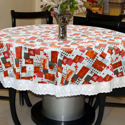 DG ELPUS Printed 4 Seater Table Cover(White, PVC)