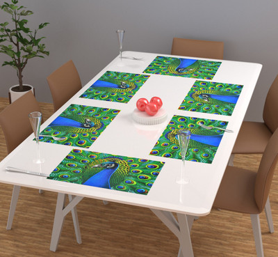 FRC Decor Rectangular Pack of 6 Table Placemat(Blue, PVC)