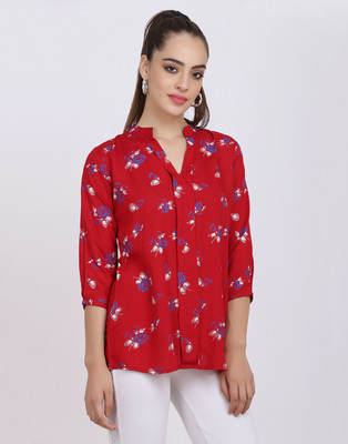 HANUMNTRA Casual 3/4 Sleeve Printed Women Red Top