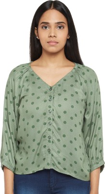 PEOPLE Casual 3/4 Sleeve Printed Women Green Top