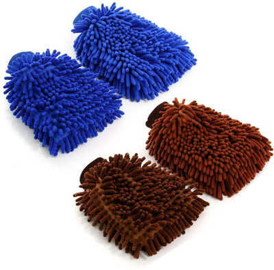 CARTMAN Microfiber Vehicle Washing  Washing Mitt Hand Glove(Pack Of 4)