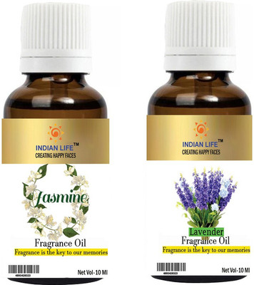 indianlife Jasmine, Lavender Aroma Oil for Bathbomb/Handmade Herbal Soap/Candel/soap/Spa relaxing/Room Freshner/Meditation/Diffusion/Room freshener(Pack of 2) 10 Ml each(20 ml)
