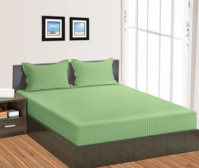 sentiments 280 TC Satin Double Striped Flat Bedsheet(Pack of 1, Green)