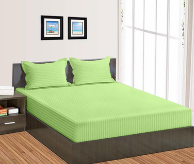 sentiments 280 TC Satin Double Striped Flat Bedsheet(Pack of 1, Green)