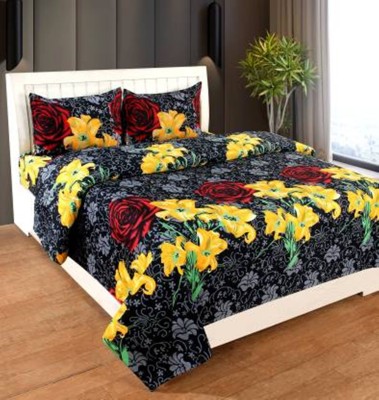 H18 SHEET 144 TC Polycotton Double Floral Flat Bedsheet(Pack of 1, Black, Red)